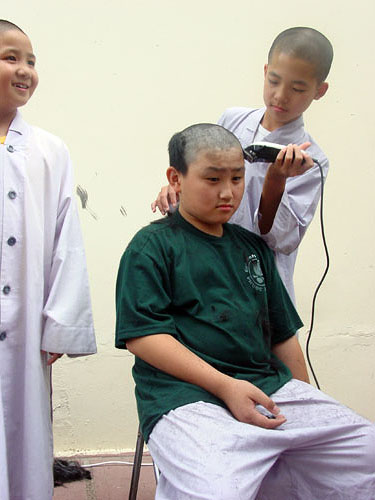 Boy shaving head